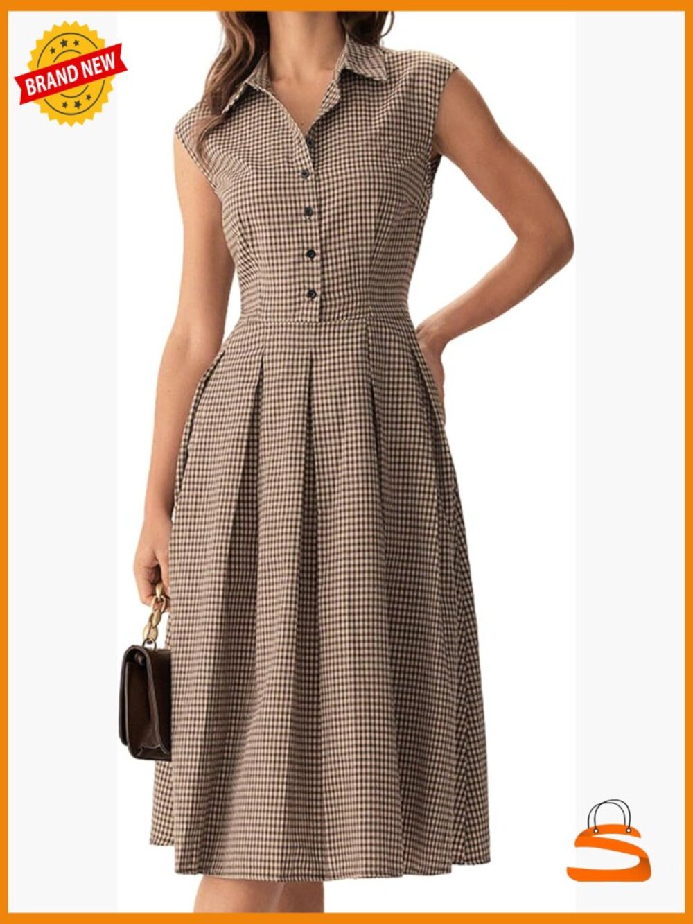Sleeveless Button Up Midi A-Line Dress Office Work Dress
